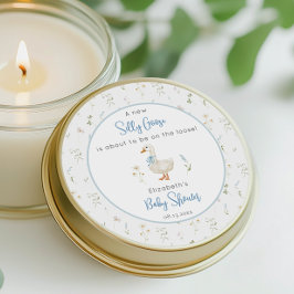 Fånig Goose Wildblomma Blue Bow Baby Shower Runt Klistermärke