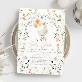 Fånig Goose Wildblommes Blommigt Baby Shower Inbjudningar