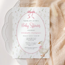 Fånig Goose Wildblommes Rosa Bow Baby Shower
