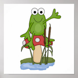 fånig groda sitta på svamp poster