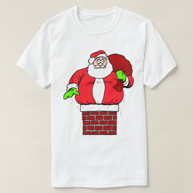 Fånig Jultomten uppåt och nedåt Skorsten jul T Shirt (Design framsida)