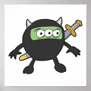 fånig lilla ninja monster poster