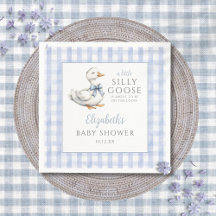 Fånig Little Goose Blue Gingham Baby Shower