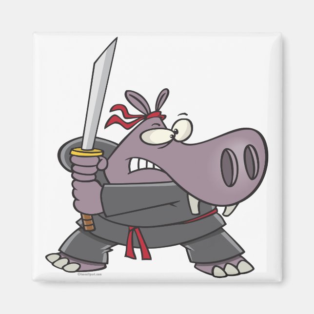 fånig lustig ninja hippo-tecknad magnet (Framsidan)