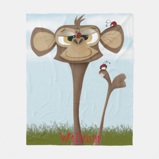 Fånig Monkey och Ladybugs Fleecefilt (Framsidan)