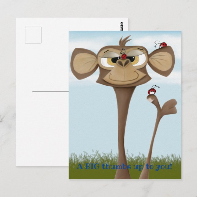 Fånig Monkey och Ladybugs Vykort (Fram/baksida)