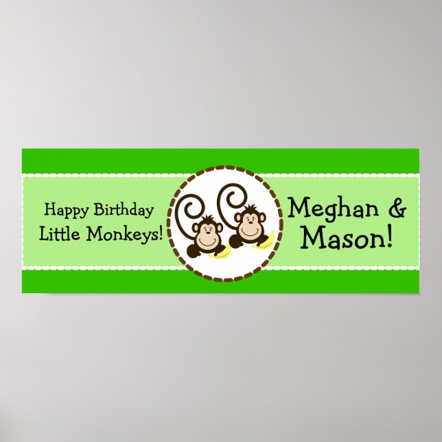 Fånig Monkey Personlig Birthday Banner Poster (Framsidan)