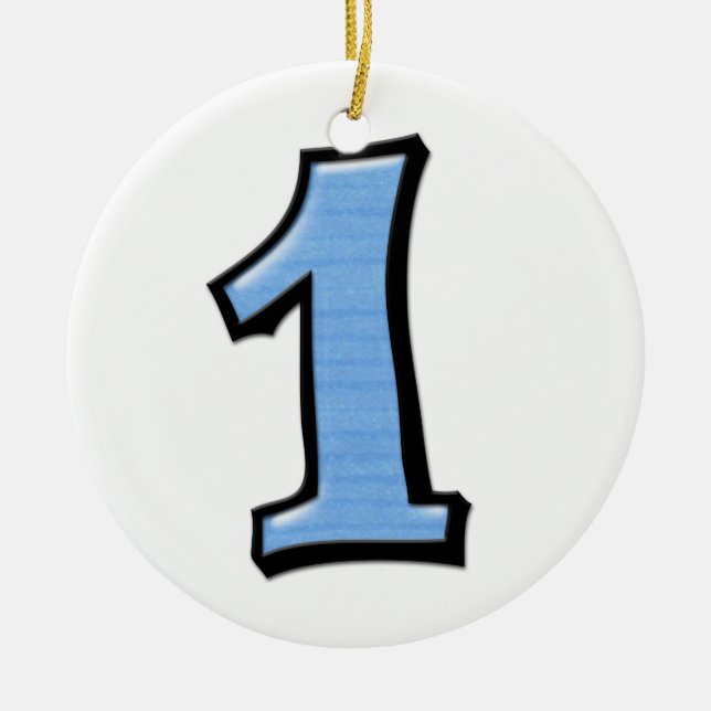 Fånig nummer 3 blått namn julgransprydnad keramik (Framsidan)