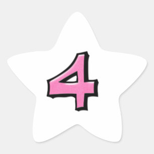 Fånig nummer 4, rosa, vit stjärnorm stjärnformat klistermärke