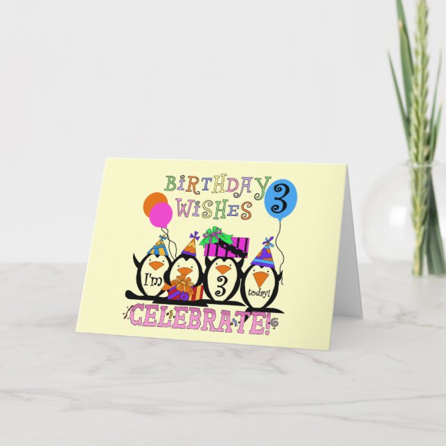 Fånig Penguins 3:e födelsedag Tshirts och gåvor Kort (Framsida)