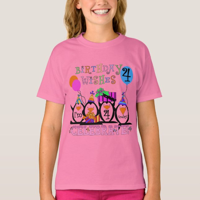 Fånig Penguins 4e födelsedagen T-shirts och presen (Framsida)