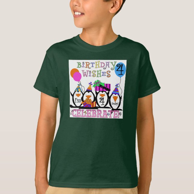 Fånig Penguins 4e födelsedagen T-shirts och presen (Framsida)