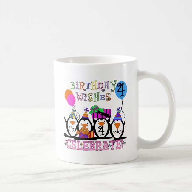 Fånig Penguins 4e födelsedagen T-shirts och presen Kaffemugg (Höger)