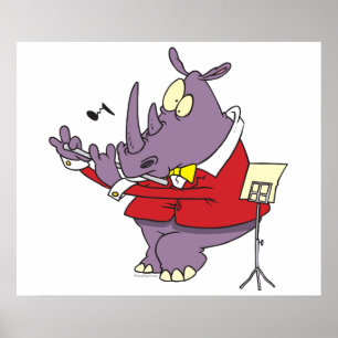 fånig rhino spelar flute-tecknad poster