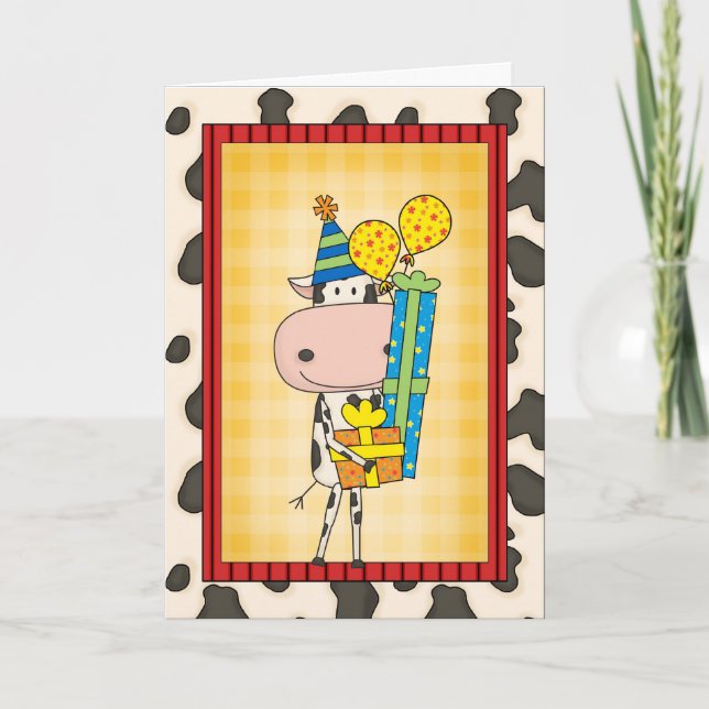 Fånig Rhyming Birthday Cow Western Kort (Framsida)