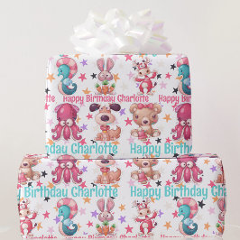 Fånig Roligt Girl's Birthday Add Namn Squid Bunny  Presentpapper