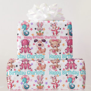 Fånig Roligt Girl's Birthday Add Namn Squid Bunny  Presentpapper