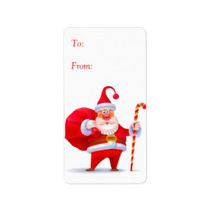 Fånig Santa med Candy cane Gift-Märkre Adressetikett