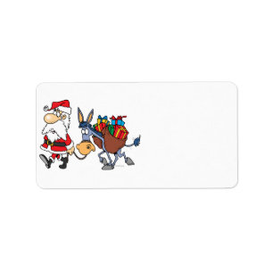 fånig Santa och christmas donkey Adressetikett