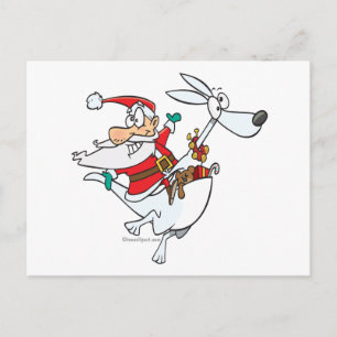 fånig Santa på en kängorös tecknad Helg Vykort