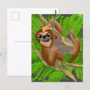 Fånig Sloth avslappning i A Träd Vykort