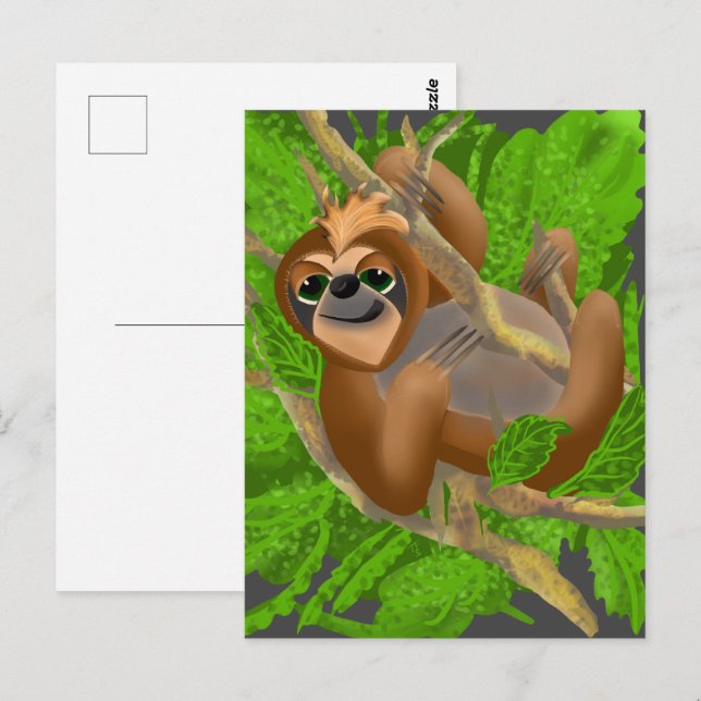 Fånig Sloth avslappning i A Träd Vykort (Fram/baksida)