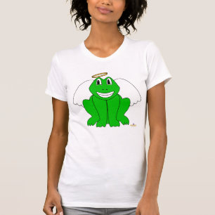 Fånig Smilande Grönt Frog Angel Tee Shirt