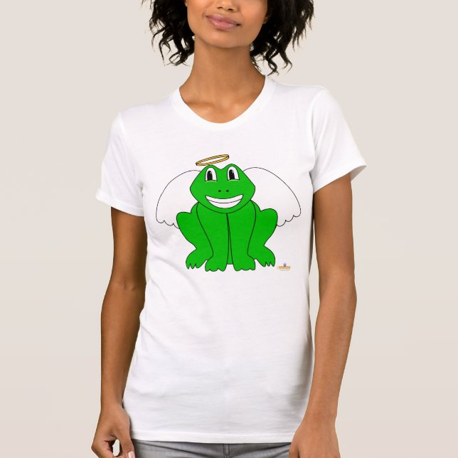 Fånig Smilande Grönt Frog Angel Tee Shirt (Framsida)
