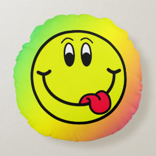 Fånig Smildrande av Ansikte Emoji Regnbåge Round P Rund Kudde