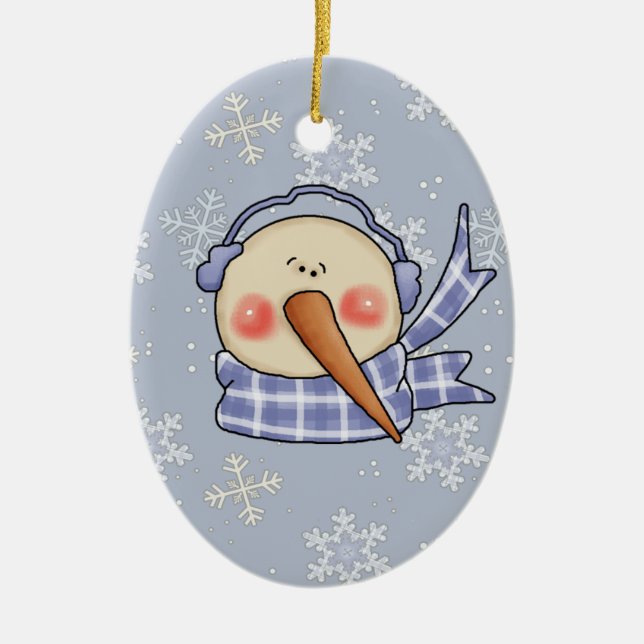 Fånig Snögubbe Julgransprydnad Keramik (Framsidan)