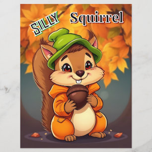 Fånig Squirrel Cute Tecknad Barn Nursery Art