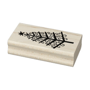 Fånig Stylized Julgran Wood Rubber Frimärke Stämpel