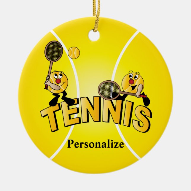 Fånig Tennis Boll Players | Anpassa Julgransprydnad Keramik (Framsidan)
