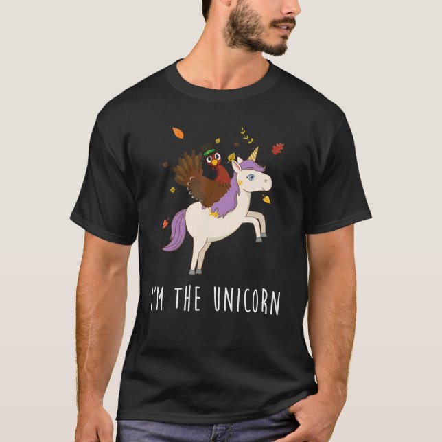 Fånig Turkiet Riding Unicorn Matching Thanksgiving T Shirt (Framsida)