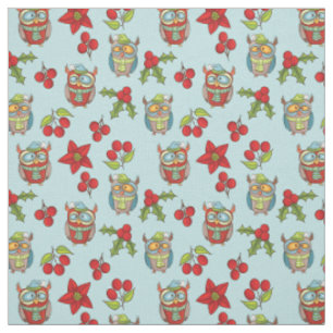 Fånig Uggla jul Holly Berries Quilting Cotton Tyg