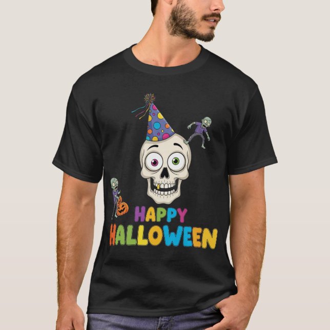 Fånig Zombie & Skull Halloween fest T Shirt (Framsida)