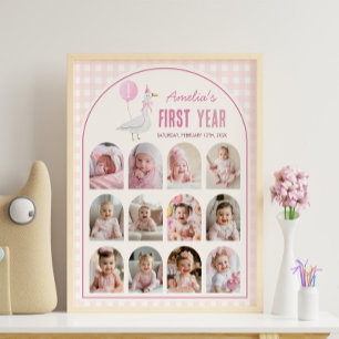 Fåniget Cute Rosa går över första året Fotomilstol Poster