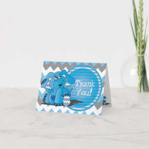 Fåniget Elephant Note Cards, roligt, blått schvron Tack Kort