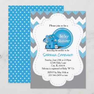 Fåniget Elephant (ung Blue Chevron) Baby Shower Inbjudningar