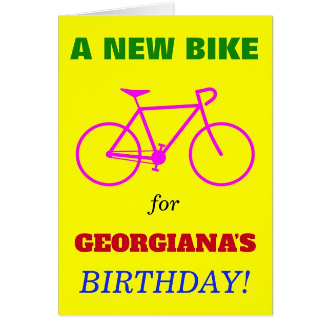 Fåniget "EN NY BIKE FÖR NAMN'S BIRTHDAY!" Hälsningskort (Framsidan)
