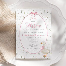 Fåniget går Rosa Bow Blommigt Baby Shower-inbjudan Inbjudningar
