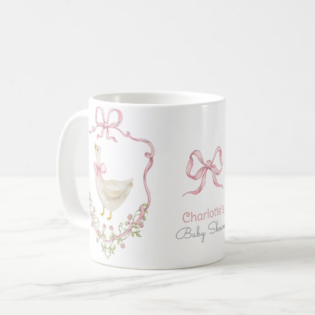 Fåniget går Rosa Bow Whimsical Flicka Shower Kaffemugg (Framsida vänster)