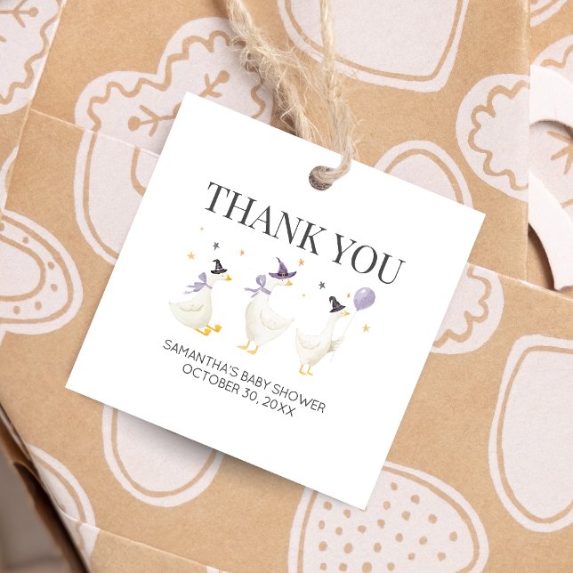 Fåniget Gåse Baby Shower Square Gåvor Etiketter (Halloween Little Silly Goose Baby Shower Square Favor Tags)