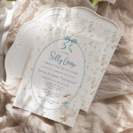 Fåniget Gåse Blue Bow Blommigt Baby Shower Inbjudningar