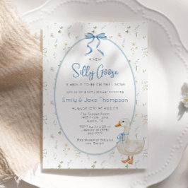 Fåniget Gåse Blue Bow Blommigt Baby Shower Inbjudningar