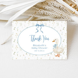 Fåniget Gåse Blue Bow Blommigt Baby Shower Tack Kort
