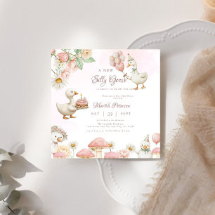 Fåniget Goose Blomsterträdgård Mushroom Baby Showe Inbjudningar