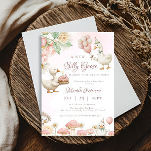 Fåniget Goose Blomsterträdgård Mushroom Baby Showe Inbjudningar