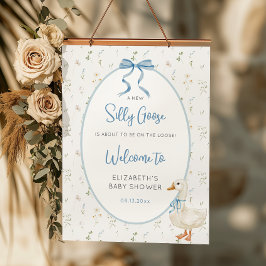 Fåniget Goose Blue Bow Blommigt Baby Shower Välkom Poster