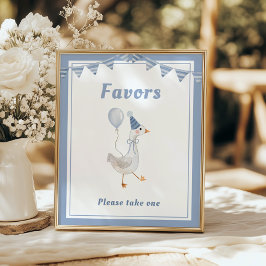 Fåniget Goose Blue Boy Birthday Favors Poster